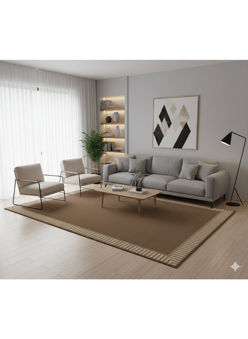 Classic 3D Printed Carpet Alternative - 160x230 cm - Anti-Slip Dotted Backing - Washable - Brown/Beige - Image 3